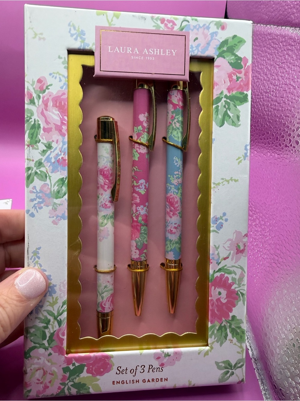 Laura Ashley Pink Floral Notebook and Trio Pen Set - Picture 3 of 4